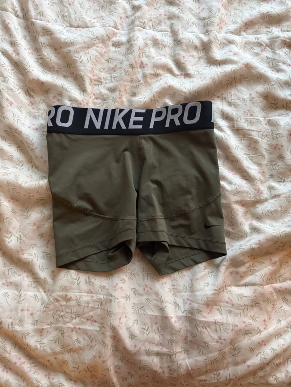 Nike Olive Green Performance Compression Shorts with Black Waistband